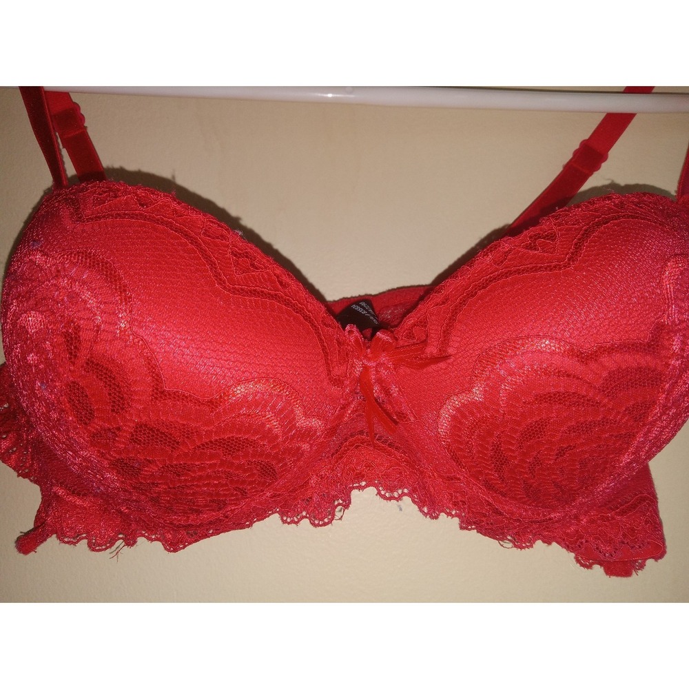 Women's Red Lace Padded Push up Bra 34A